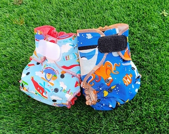 Pañal de tela ajustado de bambú con estampado – cierre de velcro (4,5-15 kg) / Pañal lavable