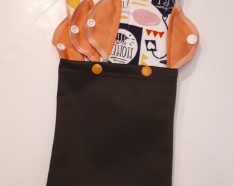 Set of 3 Reusable Menstrual Pads with zorb/ Reusable Panty Liners with Travel Wet Bag