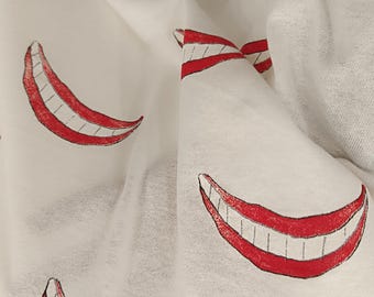 Biała bawełniana dzianina jersey z motywem