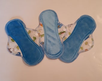 Set of 3 Reusable Menstrual Pads with zorb/ Reusable Panty Liners with Travel Wet Bag