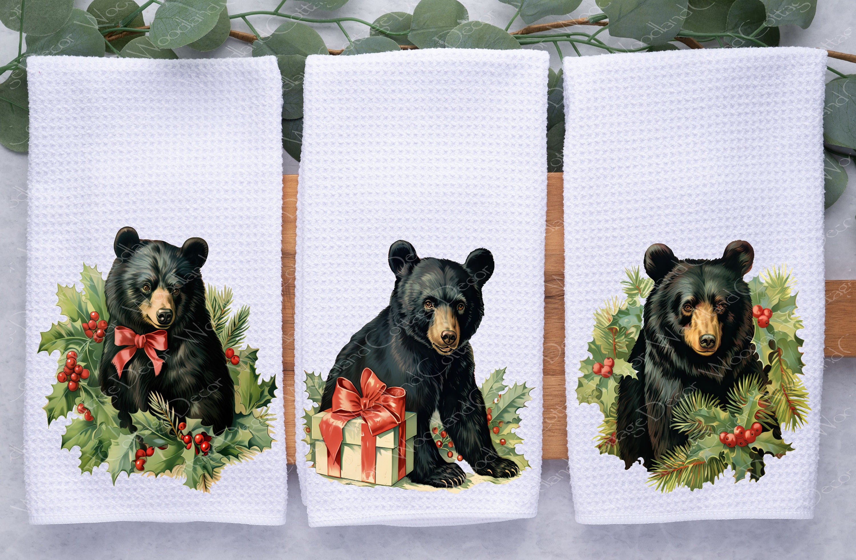 black bear decor bear towel Christmas bear cabin decor lodge decor grizzly  bear gift decorative Christmas towel set
