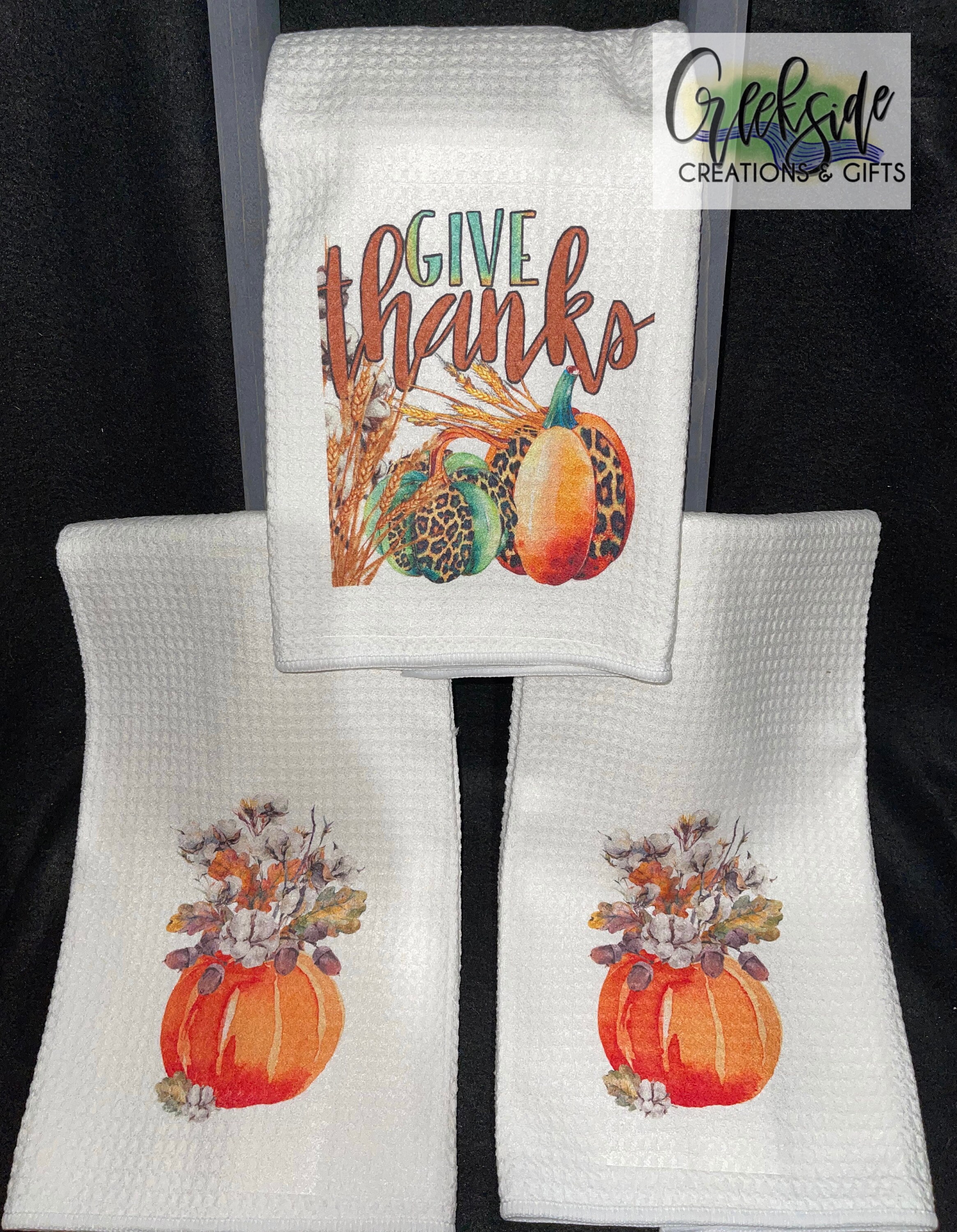Set of 3 fall themed kitchen towels tea towels fall decor Etsy