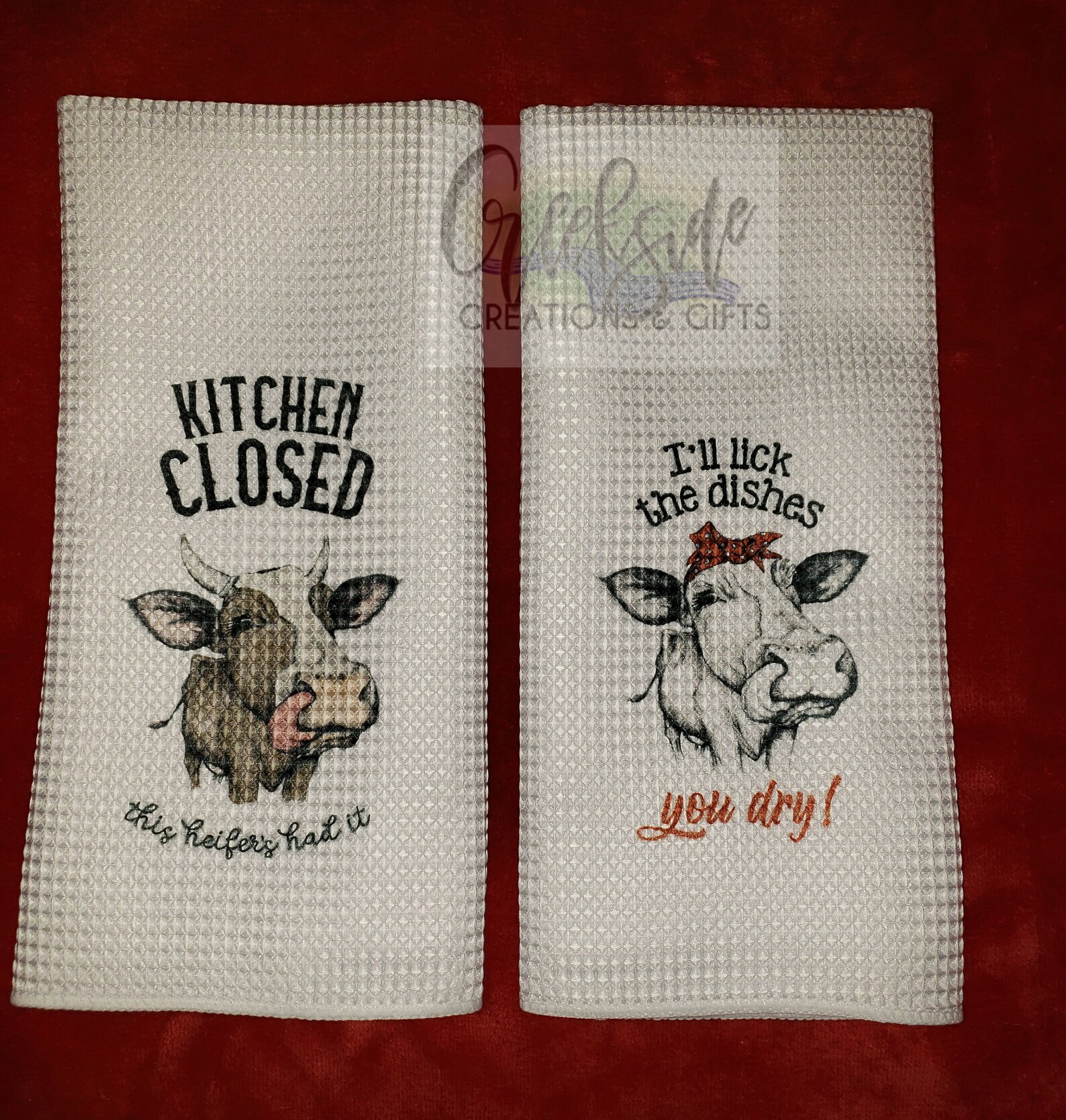 2 Piece Set Cow Themed Kitchen Towels Farm Country Style Etsy
