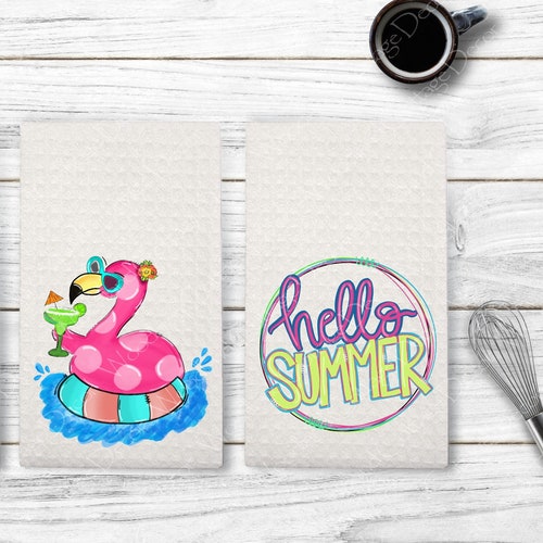 flamingo towel summer towel summer decor flamingo decor summer kitchen decor tea towels tiki bar towel pool towel