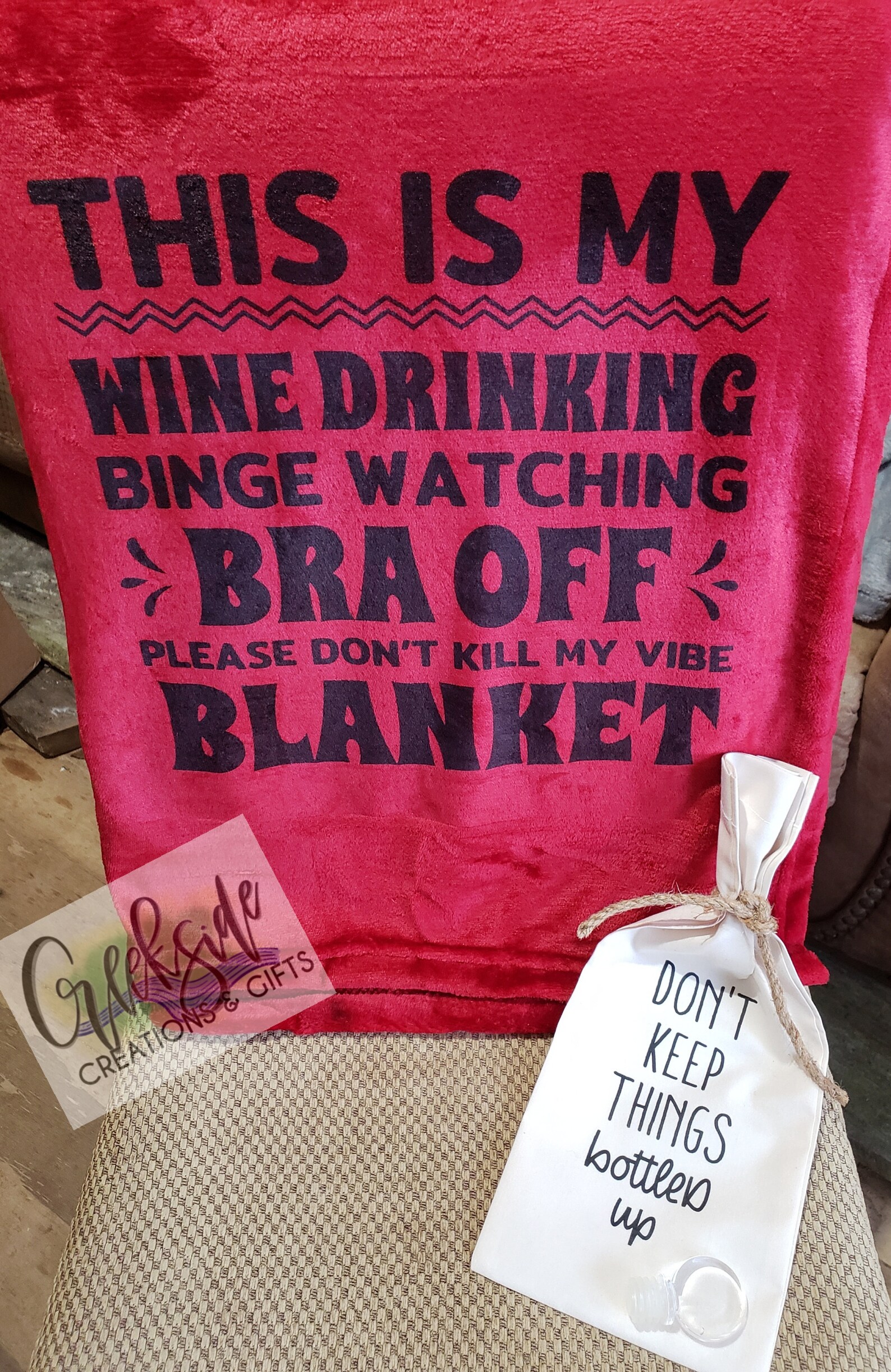 Wine and chill blanket combo wine gift wine decor wine bottle Etsy