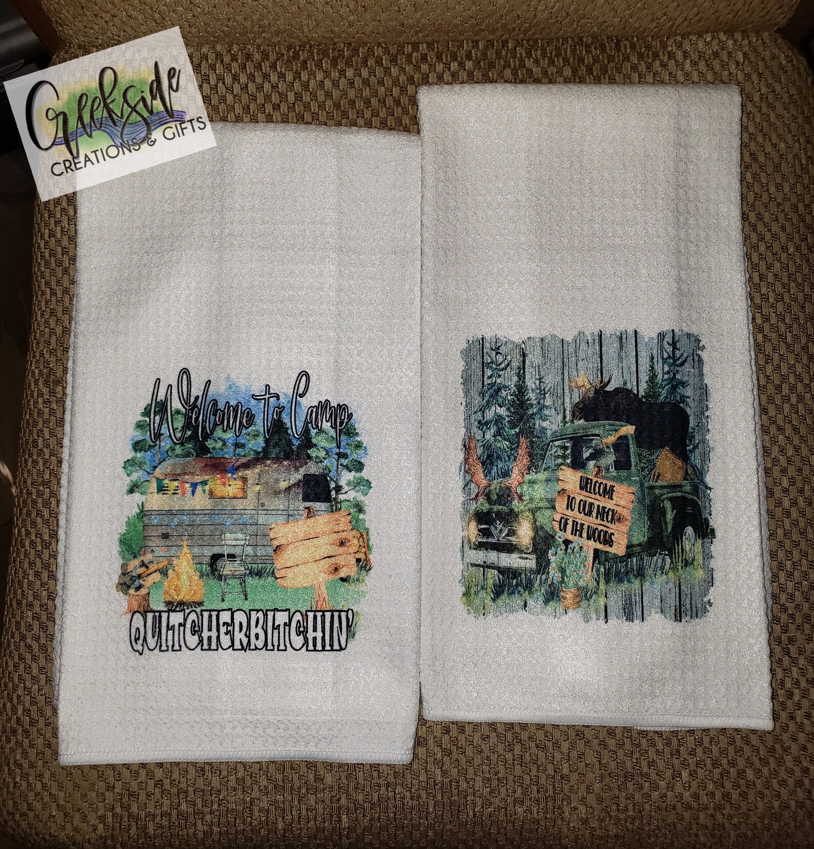 Set of 2 camping themed tea towels Kitchen towels camping Etsy