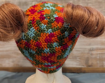 Space bun crochet beanie