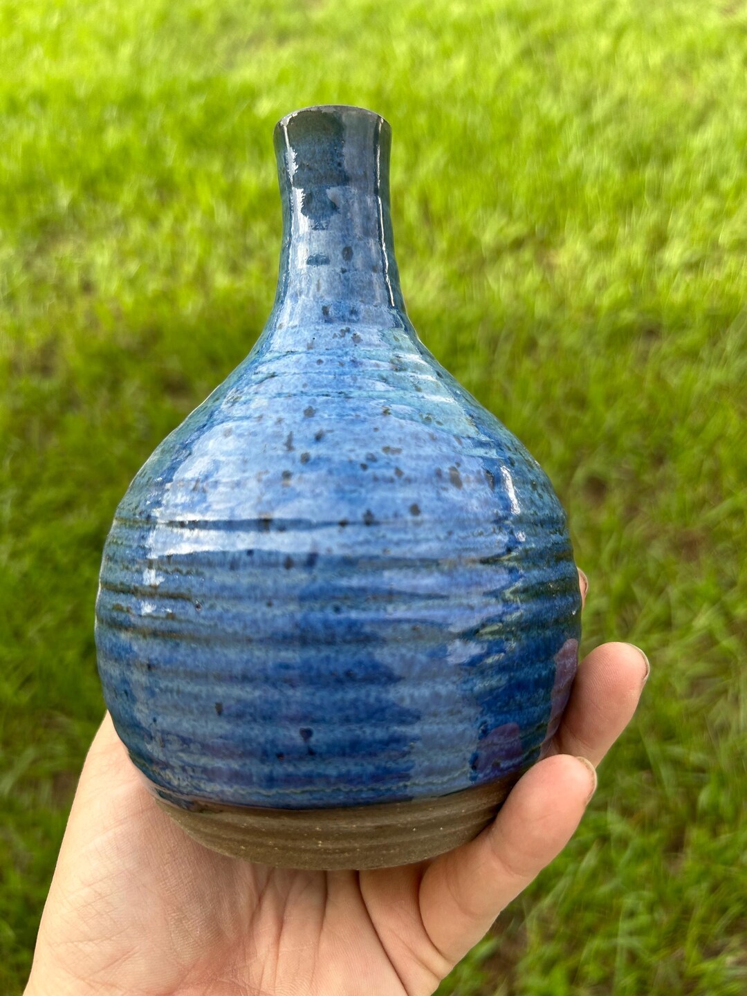 Handmade Wheel Thrown Blue Bottle Pottery Indigo Speckled Ceramics 6 ...