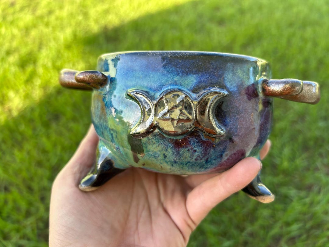 Cauldron Ramekin Bowl Cup Goddess Triple Moon Pentagram Galaxy Ancient ...