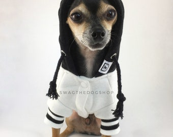 Black and White Dog Hoodie – Fleece Lined Pet Clothes
