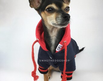 Navy and Red Fleece Dog Hoodie – Warm Pet Sweater
