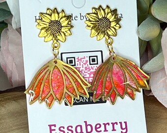 Pink and Gold Lotus Water Lily Earring Polymer Clay Earring Sunflower Earring Statement Earring Fashion Trending