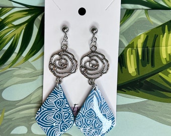 Polymer clay earring ethnic blue design light weight chandelier