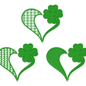 Peut inclure: Trois cœurs verts en trèfle, un avec un motif à carreaux blancs, un avec un motif vert uni et un avec un motif vert uni.