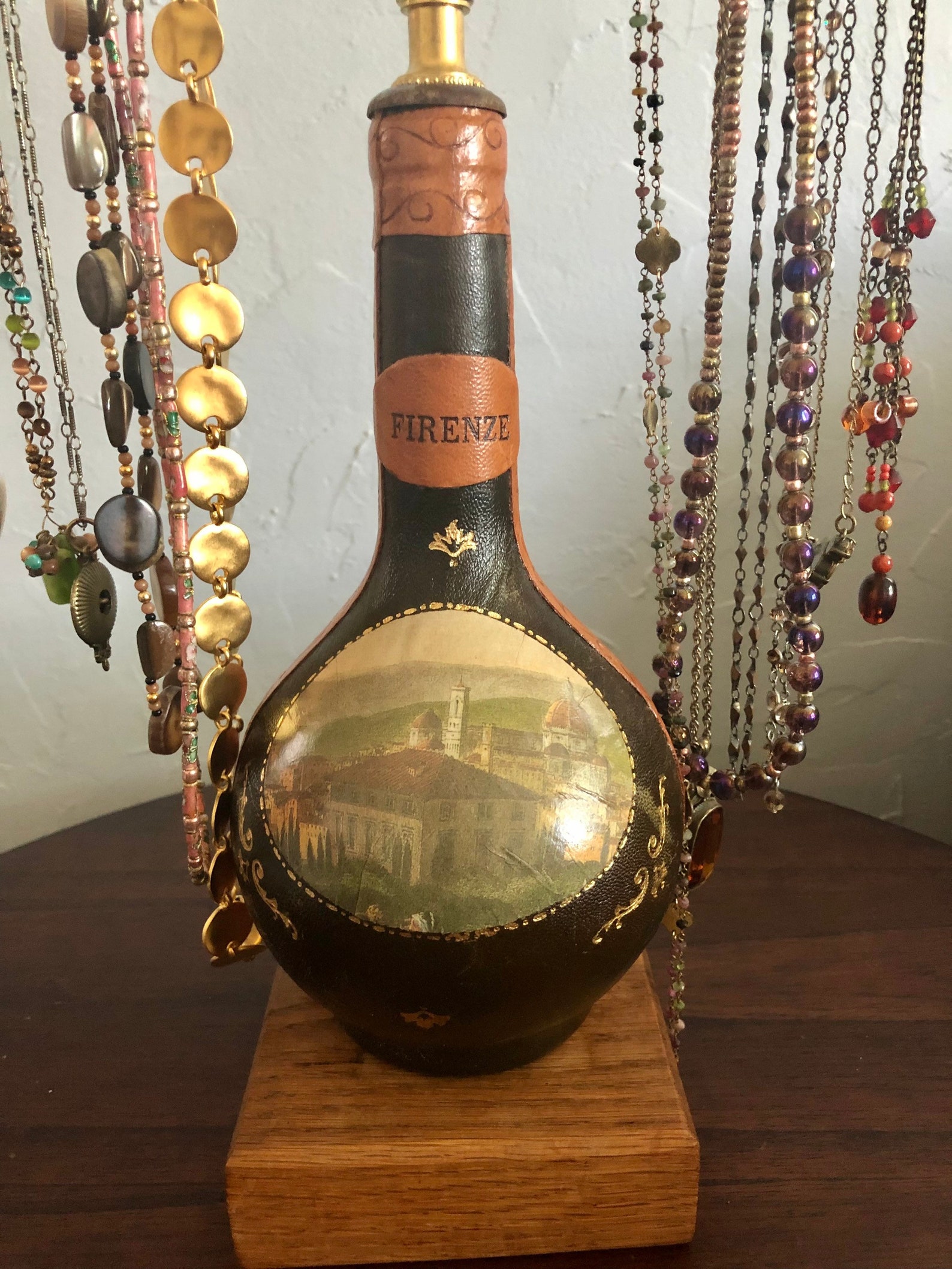 Unique Jewelry Holder Repurposed Leather Covered Wine Bottle Etsy
