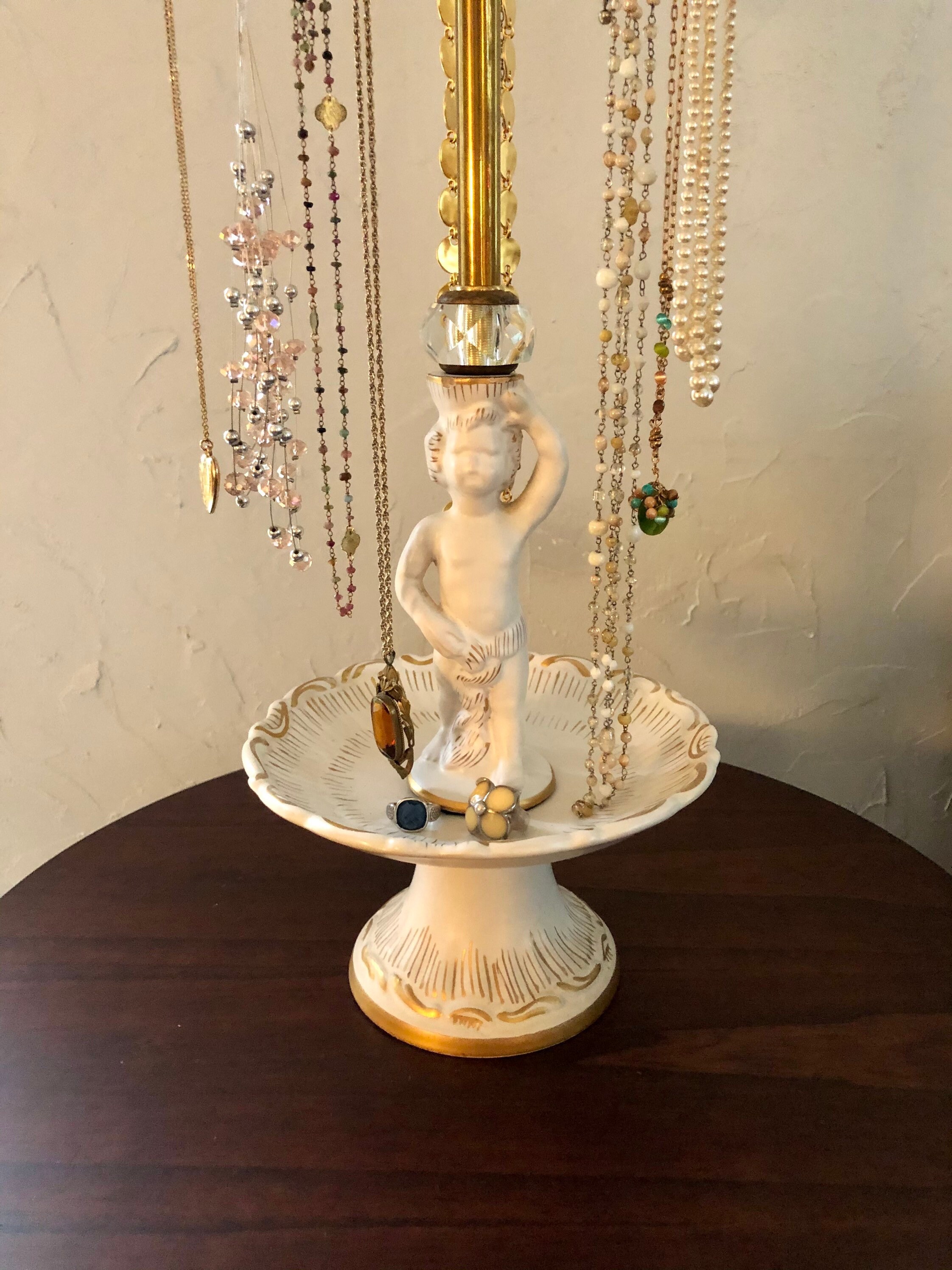 Vintage Jewelry Stand Italian Pottery Cherub Rosary Etsy