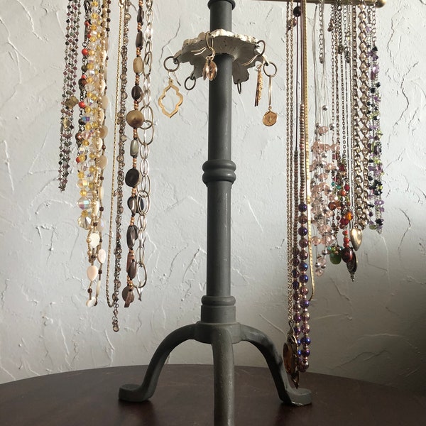 Metal Jewelry holder - repurposed  lamp - jewelry stand - steampunk style - jewelry organizer - long necklace display - gothic