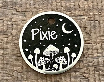 Mushroom Dog Tag, Pet ID Tag, Cat Collar Tag, Kitten, Personalized Dog Tag, Nature Pet Tag, Custom Dog Tags, Unique, Cute, Thick