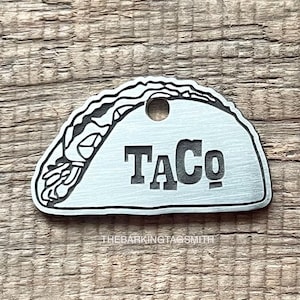 Taco Shape Dog Tag, Pet ID Tag, Personalized Dog Tag, Microchip Pet Tag, Custom Dog Tags, Dog Collar Tag, Unique, Cute, Thick