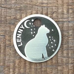 Cat Tag, Cat ID Tag, Personalized Cat Tag, Engraved Cat Tag, Collar Tag, Custom ID Tag, Pet ID Tag, Microchipped, Small, Space, Star, Kitten