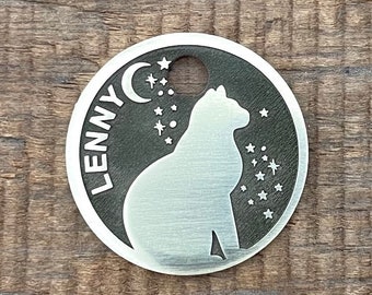 Placa de identificación para gatos, placa de identificación para gatos, placa de identificación personalizada para gatos, placa de identificación grabada para gatos, placa para collar, placa de identificación personalizada, placa de identificación para mascotas, con microchip, pequeña, espacio, estrella, gatito