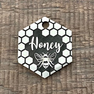 Honeycomb Dog Tag, Hexagon Pet ID Tag, Personalized Brass Dog Tag, Microchip Pet Tag, Custom Dog Tags, Dog Collar Tag, Honeybee