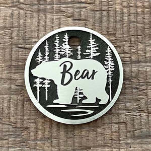 Bear Dog Tag, Pet ID Tag, Personalized Brass Dog Tag, Dog ID Tag, Microchip Pet Tag, Custom Dog Tags, Dog Collar Tag, Unique, Thick