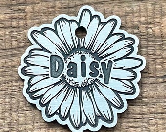 Daisy Shape Dog Tag, Floral Pet ID Tag, Cat ID Tag, Custom Dog Tags, Dog Collar Tag
