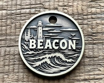 Lighthouse Beacon Dog ID Tag, Nautical Pet ID Tag