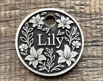 Lily Flower Floral Deep Engraved Pet Tag