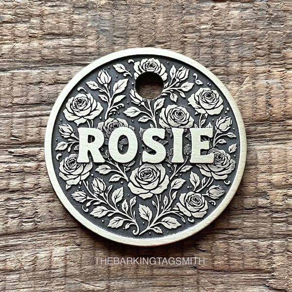 Rose Flower Floral Deep Engraved Pet Tag