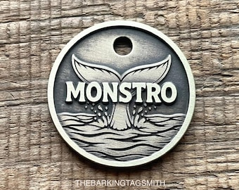 Whale Tail Dog ID Tag, Personalized Ocean Pet Tag,