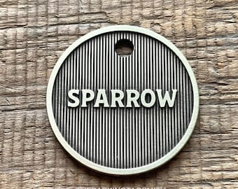 Vintage Stripe Dog ID Tag, Antique Pet ID Tag, Rustic Cat ID Tag, Minimalist