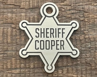 Hondenpenning sheriff, ID-tag huisdier, gepersonaliseerde hondenpenning, microchip-tag voor huisdieren, aangepaste hondenpenningen, halsbandtag
