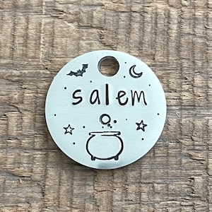 Witch Cat Tag, Halloween Dog Tag, Cat ID Tag, Personalized Cat Tag, Cat Tag, Collar Tag, Custom ID Tag, Pet ID Tag, Small