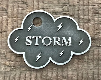 Cloud Dog Tag, Storm Pet ID Tag, Personalized Dog Tag, Microchip Pet Tag, Custom Dog Tags, Luna, Dog Collar Tag, Lightning