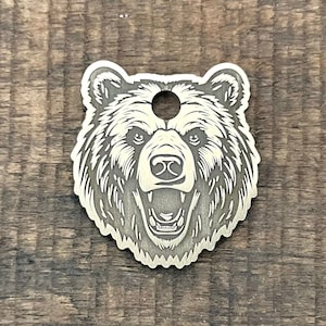 Bear Shape Dog Tag, Grizzly Bear Pet ID Tag, Personalized Dog Tag, Custom, Dog Collar Tag, Dog ID Tag