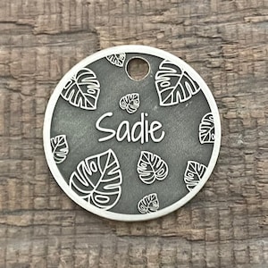 Monstera Leaf Pet Tag, Pet ID Tag, Cat ID Tag, Personalized Dog Tag, Microchip Pet Tag, Custom Dog Tags, Dog Collar Tag, Unique, Cute, Thick