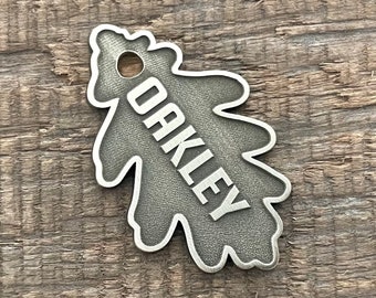 Oak Leaf Shape Dog Tag, Oakley Pet ID Tag, Personalized Dog Tag, Microchip Pet Tag, Custom Dog Tags, Dog Collar Tag