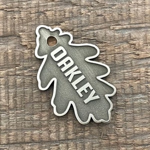 Oak Leaf Shape Dog Tag, Oakley Pet ID Tag, Personalized Dog Tag, Microchip Pet Tag, Custom Dog Tags, Dog Collar Tag