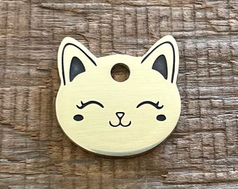 Médaille visage de chat, Médaille d'identification pour petit animal de compagnie, Laiton, Cuivre, Nickel, Médaille d'identification de chat, Personnalisé, Médaille d'identification pour chat, Médaille de collier, Mignon