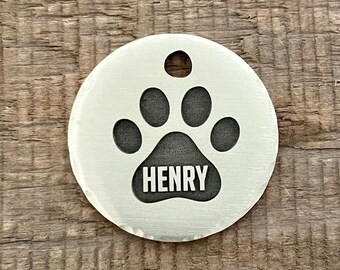 Paw Print Dog Tag, Cat ID Tag, Dog Tag, Pet ID Tag, Personalized Dog Tag,  Pet Tag, Custom Dog Tags, Dog Collar Tag, Deep Engraving