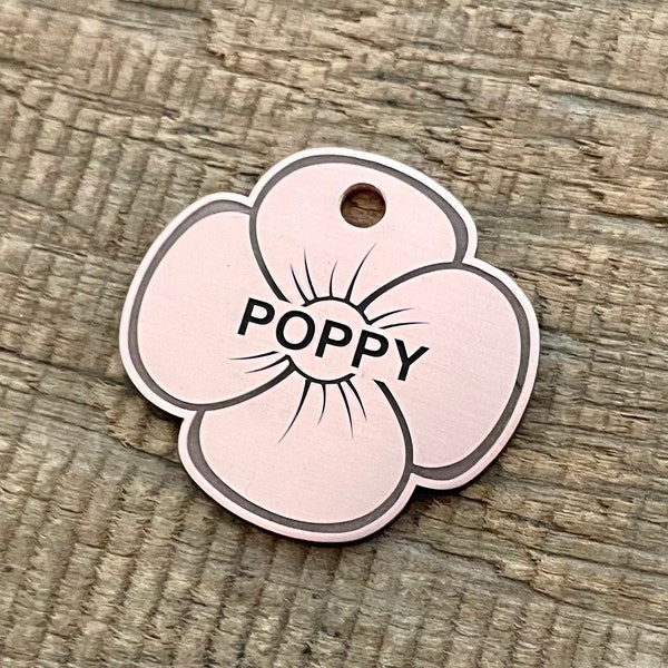 Poppy Shape Dog Tag, Floral Pet ID Tag, Cat ID Tag, Custom Dog Tags, Dog Collar Tag