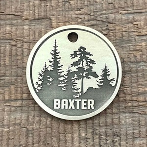 Forest Dog Tag, Trees Pet ID Tag, Cat ID Tag, Personalized Dog Tag, Microchip Pet Tag, Custom, Dog Collar Tag, Unique, Cute, Thick