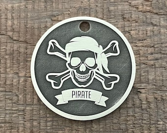 Pirate Dog Tag, Skull and Crossbones, Pet ID Tag, Nautical, Ocean, Personalized Dog Tag, Custom Dog Tags, Dog Collar Tag, Cat ID Tag