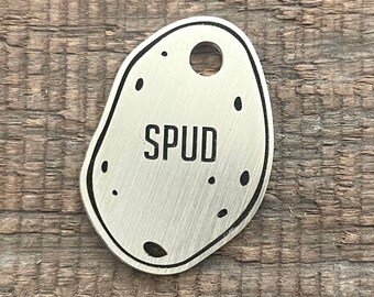Potato Dog Tag, Spud Pet ID Tag, Personalized Dog Tag, Microchip Pet Tag, Custom Dog Tags, Dog Collar Tag, Unique, Cute,