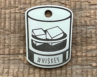Whiskey Dog Tag, Whiskey Glass Pet ID Tag, Cat ID Tag, Custom Dog Tags, Dog Collar Tag