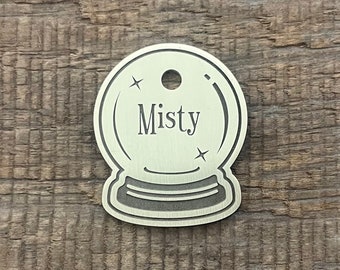 Crystal Ball Dog Tag, Magic Pet ID Tag, Crystal Sphere, Custom Dog Tags, orbuculum, Dog Collar Tag,