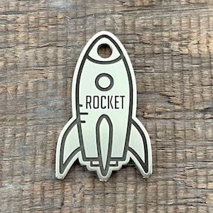 Rocket Ship Dog Tag, Pet ID Tag, Personalized Dog Tag, Microchip Pet Tag, Custom Dog Tags, Luna, Dog Collar Tag,