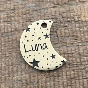 Moon Pet ID Tag, Stars Pet Tag, Cresent Moon Cat Tag, Cat ID Tag, Collar Tag, Luna, Dog ID Tag,